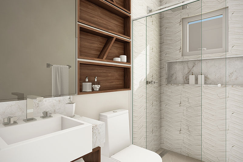 Banheiro com azulejo texturizado