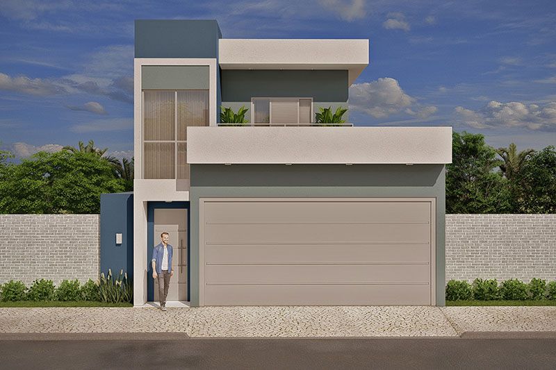 Projeto com fachada azul - Projetos de Casas, Modelos de Casas e Fachadas  de Casas