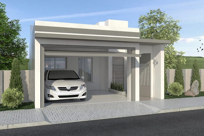 Fachada de casa simples com garagem coberta